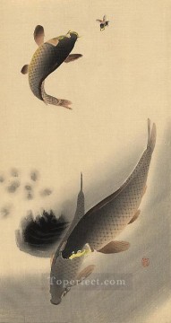  Koson Oil Painting - carp and bee Ohara Koson Japanese